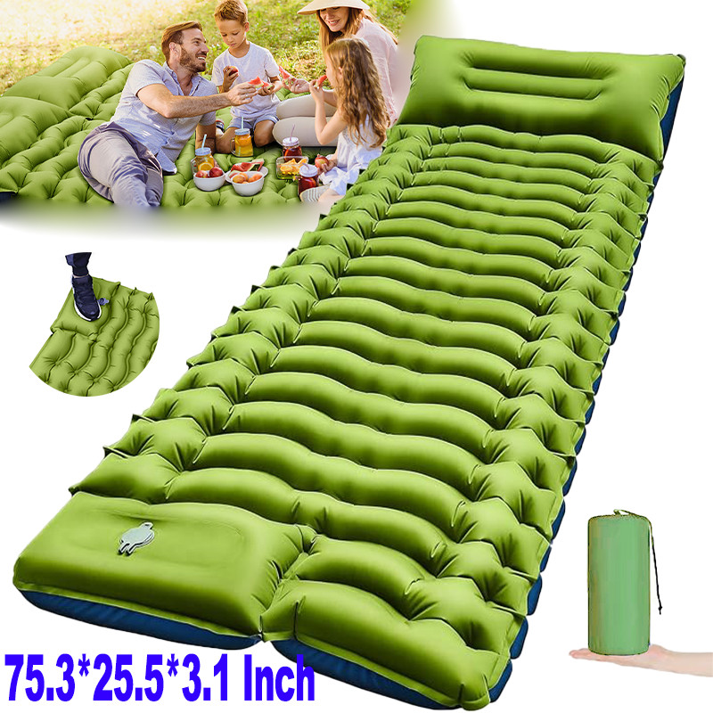 Camping Sleeping Pad, Ultralight Camping Mat with Pillow Built-in Foot Pump US