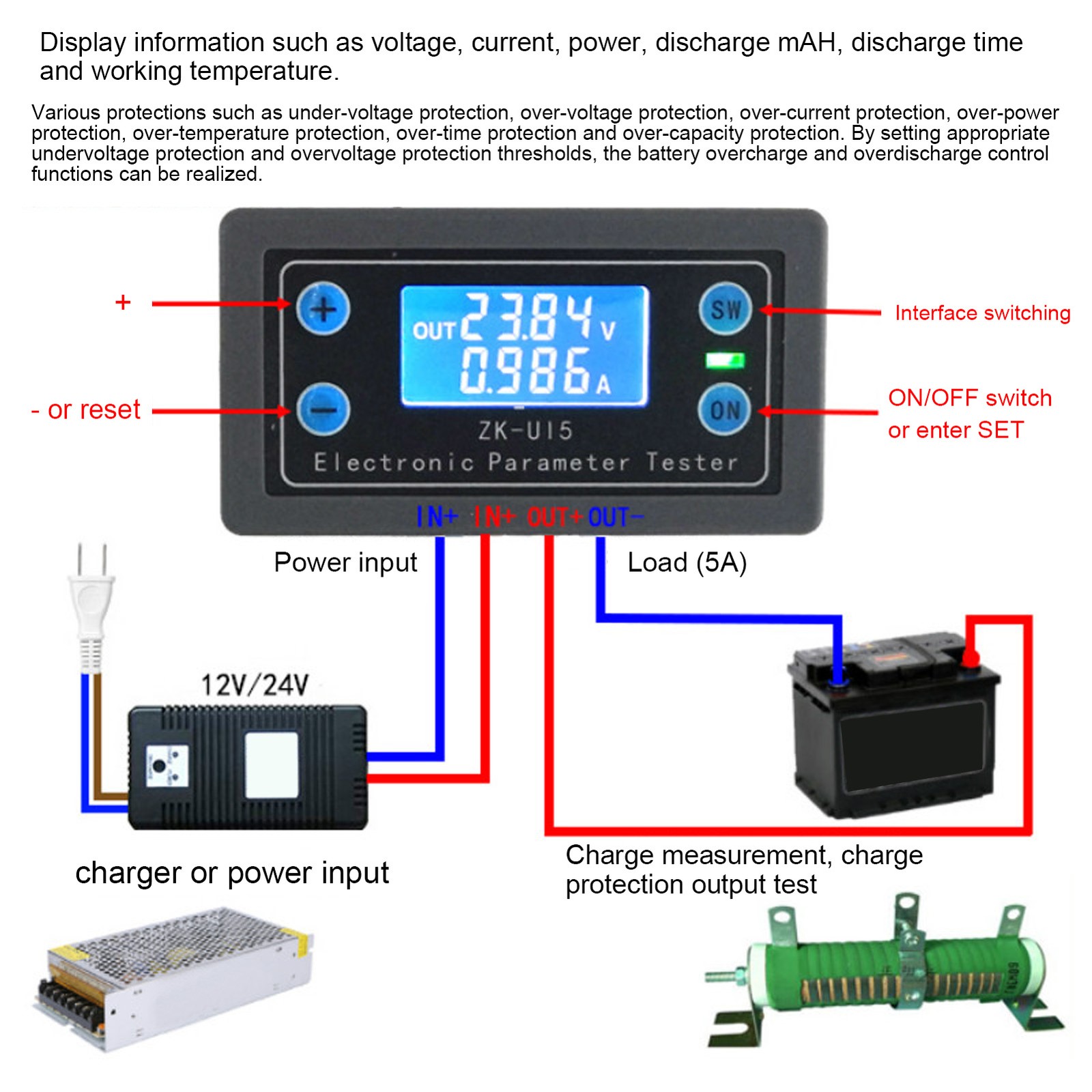 ZKU15 Voltage Current Testing Meter LCD Digital Display Volt Ammeter CS