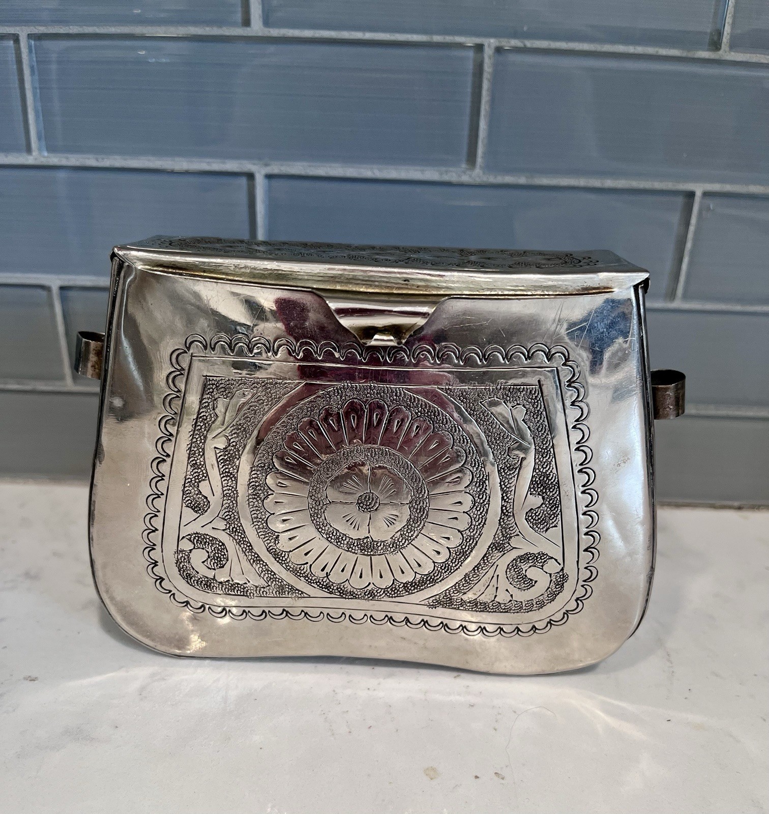 Vintage Silver Plate Small Metal Floral Engraved Design Purse Wedding Edwardian