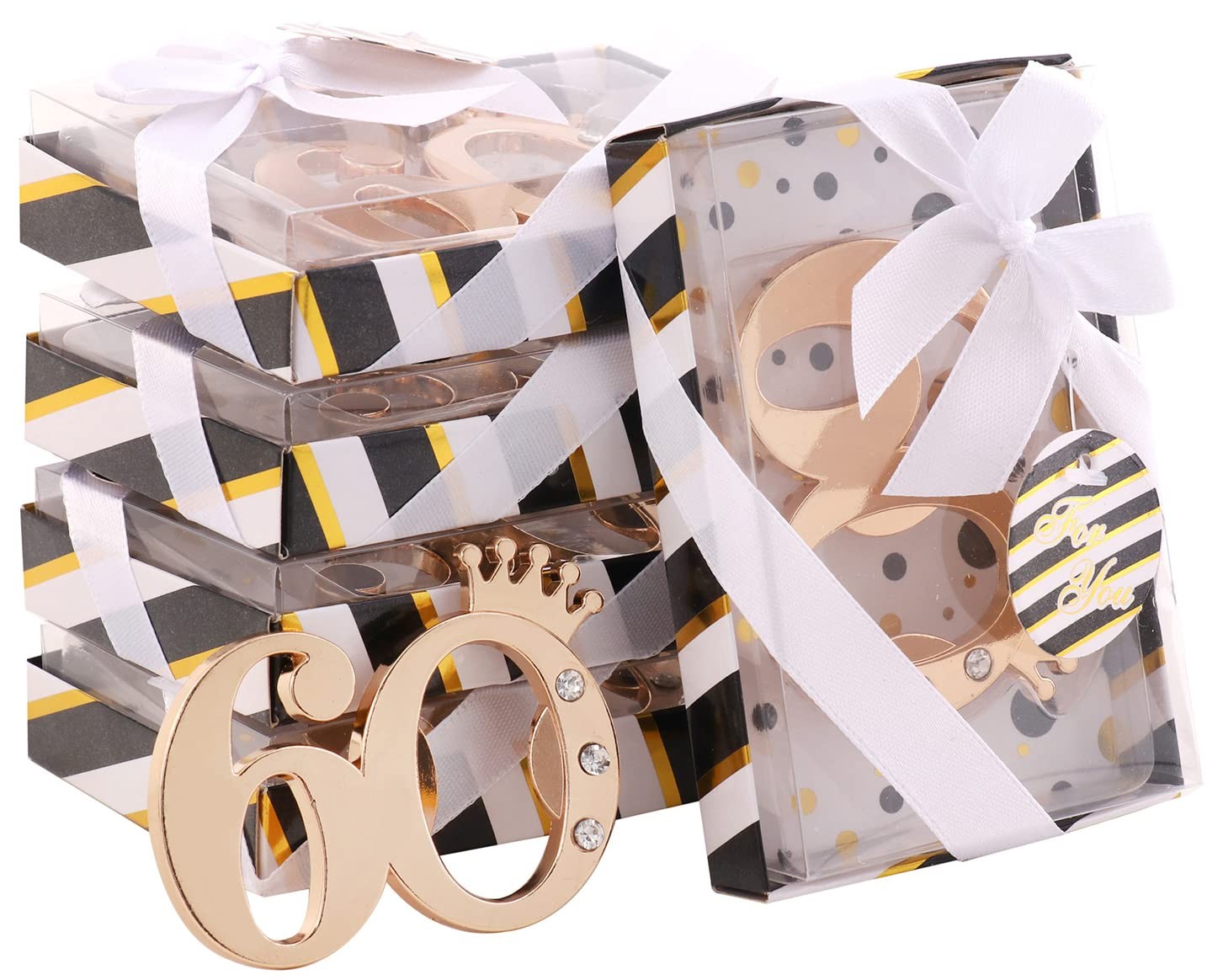 60th Birthday Bottle Opener 24 pcs Zinc Alloy Black Gold - Party Favor Keepsake