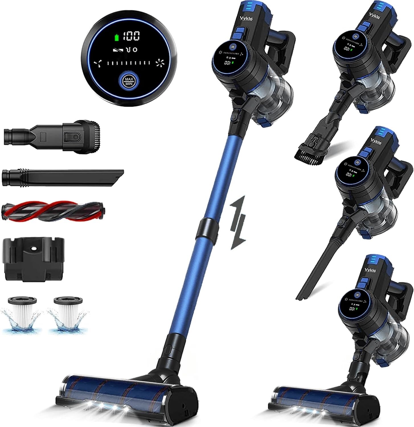 VYKLO 55Mins Powerful Cordless Handheld Stick Vacuum Cleaner Hard Floor Carpet B