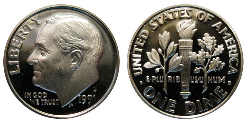 1991 S GEM BU PROOF ROOSEVELT DIME 10 CENT BRILLIANT UNCIRCULATED US PF COIN#648