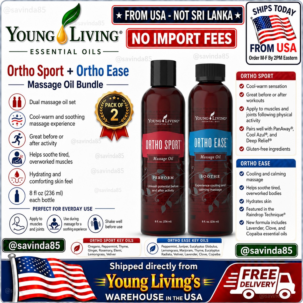 Young Living Ortho Sport + Ortho Ease Massage Oil 8 oz, set of 2 - NIB❗From USA❗