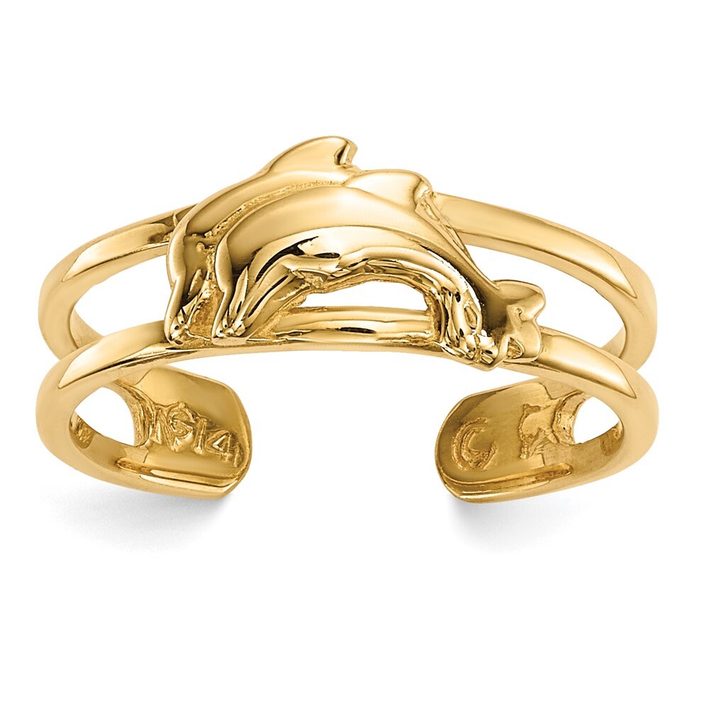 14k Yellow Gold Dolphins Toe Ring Gift for Mother