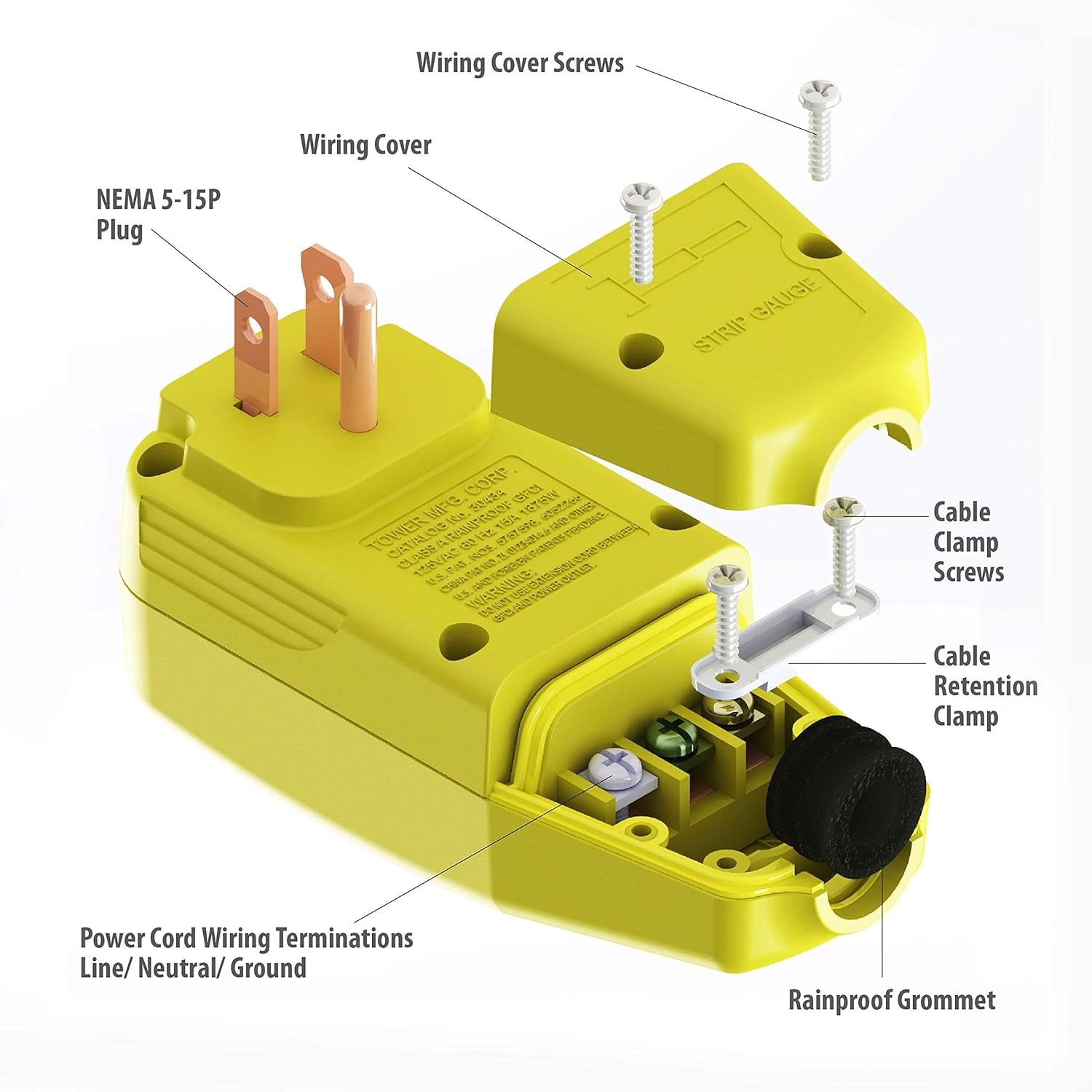 Tower Manufacturing 30434009 Auto-Reset 15 AMP Right Angle GFCI Plug Black