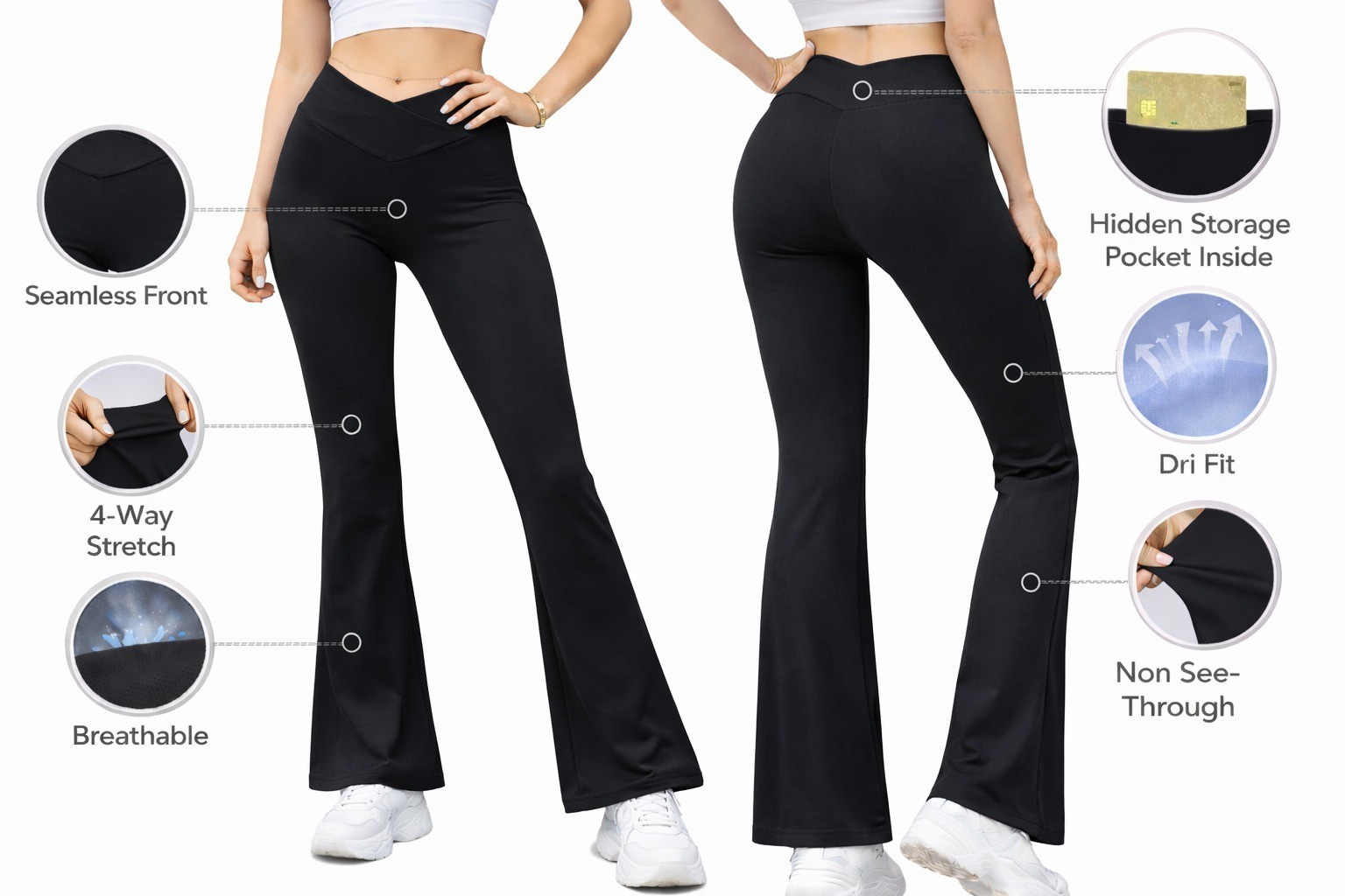 Womens Crossover Flare Leggings Fitness Bootcut Yoga Pants Gym Sports Trousers
