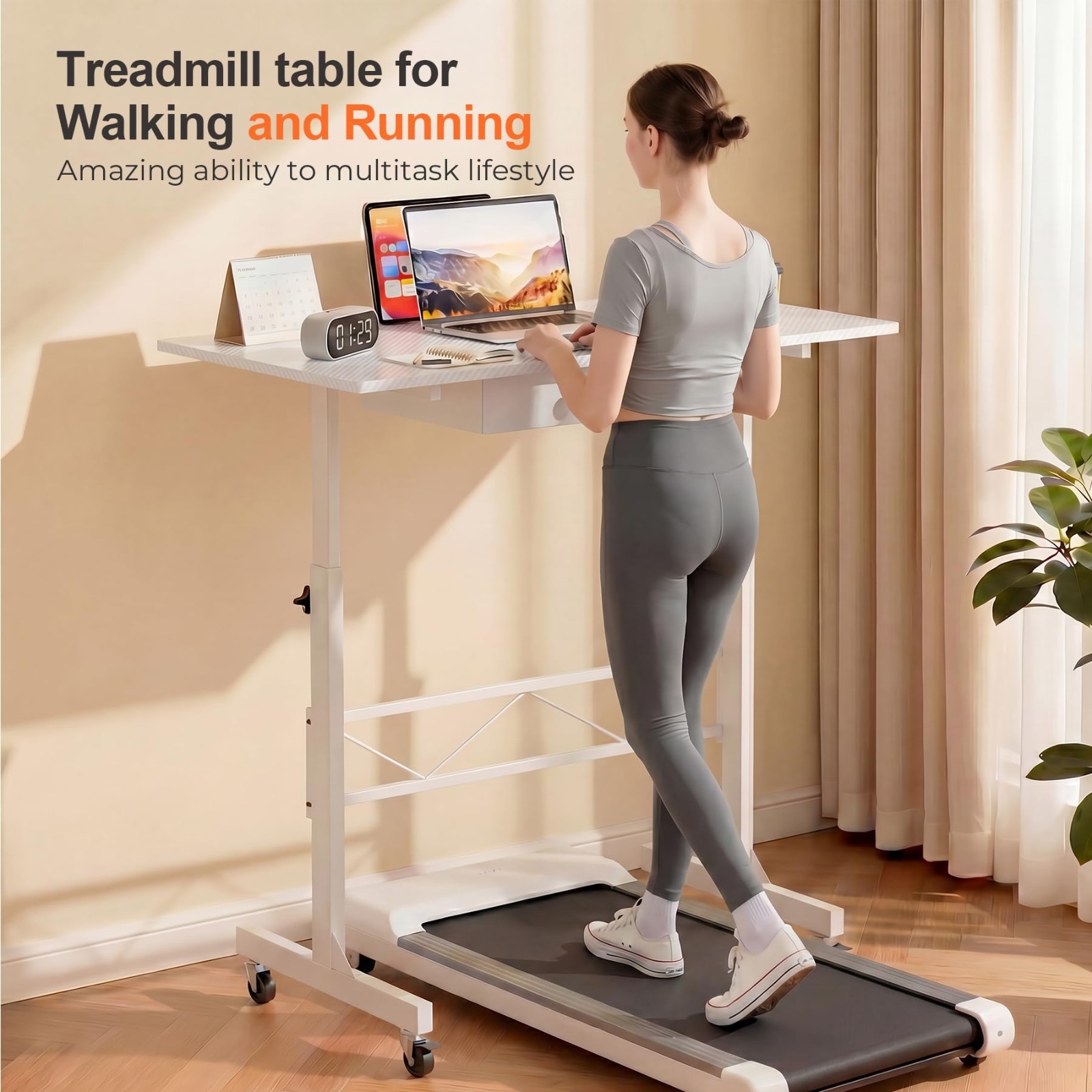 Adjustable Height Portable Standing Desk 30.7"-46.4", Mobile Rolling Computer De