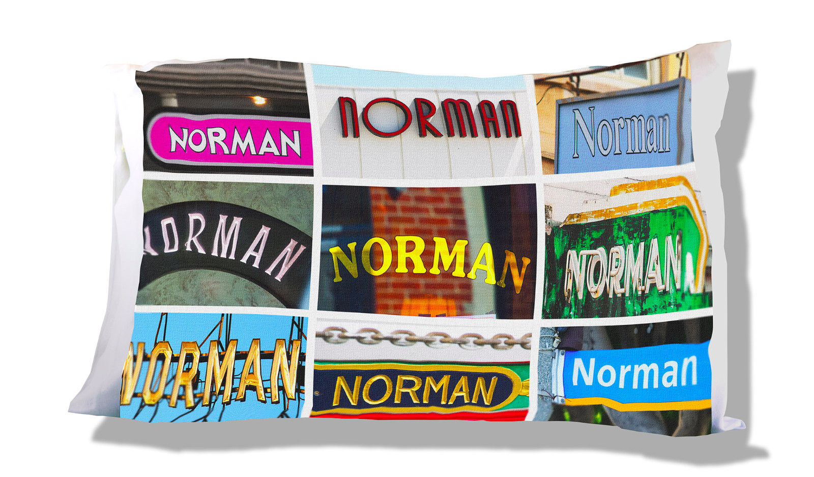NORMAN Personalized Pillowcase featuring the name in photos of signs
