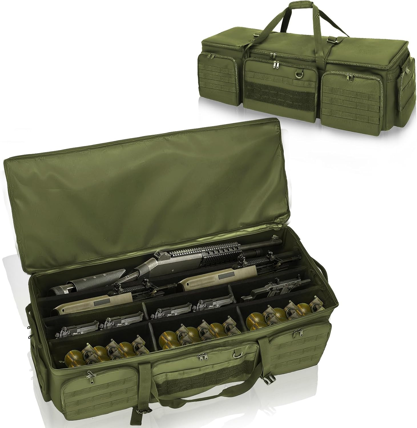 42" Soft Rifle Case for 4 Guns with Molle, Tactical Multi Gun Bag with Padded Di