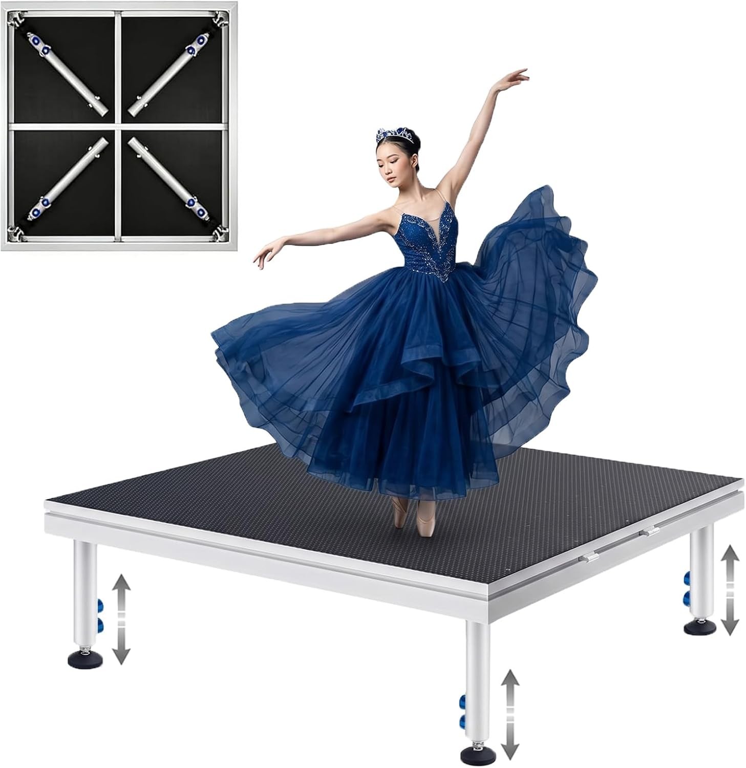 4x4FT Portable Stage Platform 24"-40" Adjust Height Stage Riser w/ Folding Legs