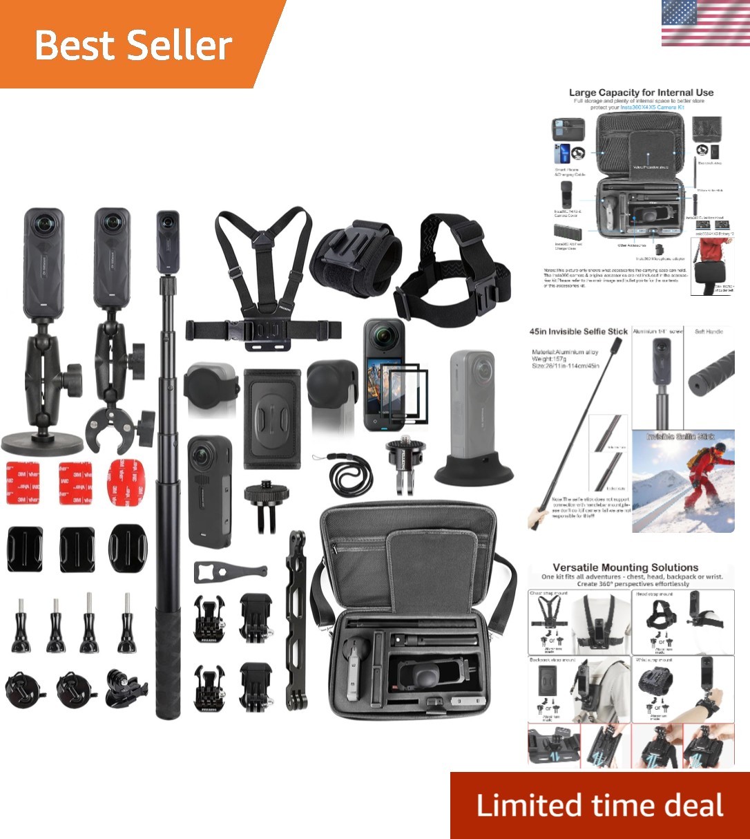 Accessories Kit for insta360 X5,Included Carrying Case with Belt,2 Pcs Metal ...