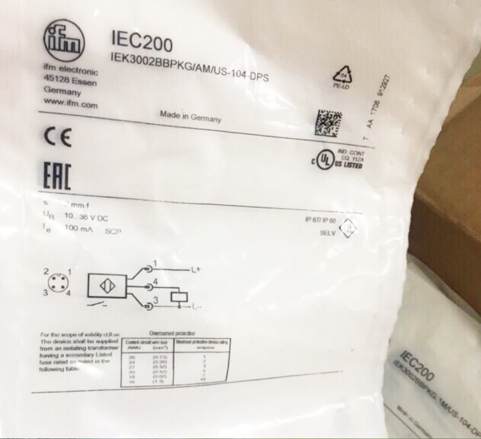 IFM IEC200 IEK3002BBPKG/AM/US-104-DPS Sensor New