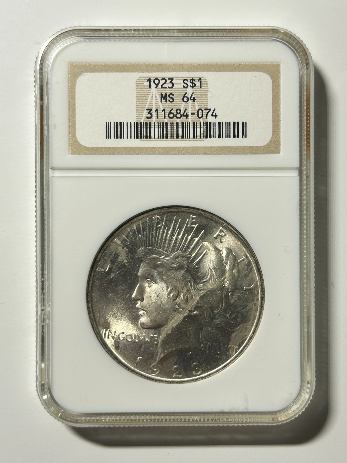 1923 Peace Dollar NGC MS64 Mint State 90% Silver Graded Slabbed American Coin