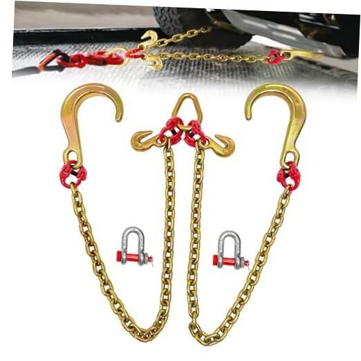 Grade 80 V Bridle Towing Chain - 5/16" 3 Foot with 8 Inch Hooks - 5400 Lbs