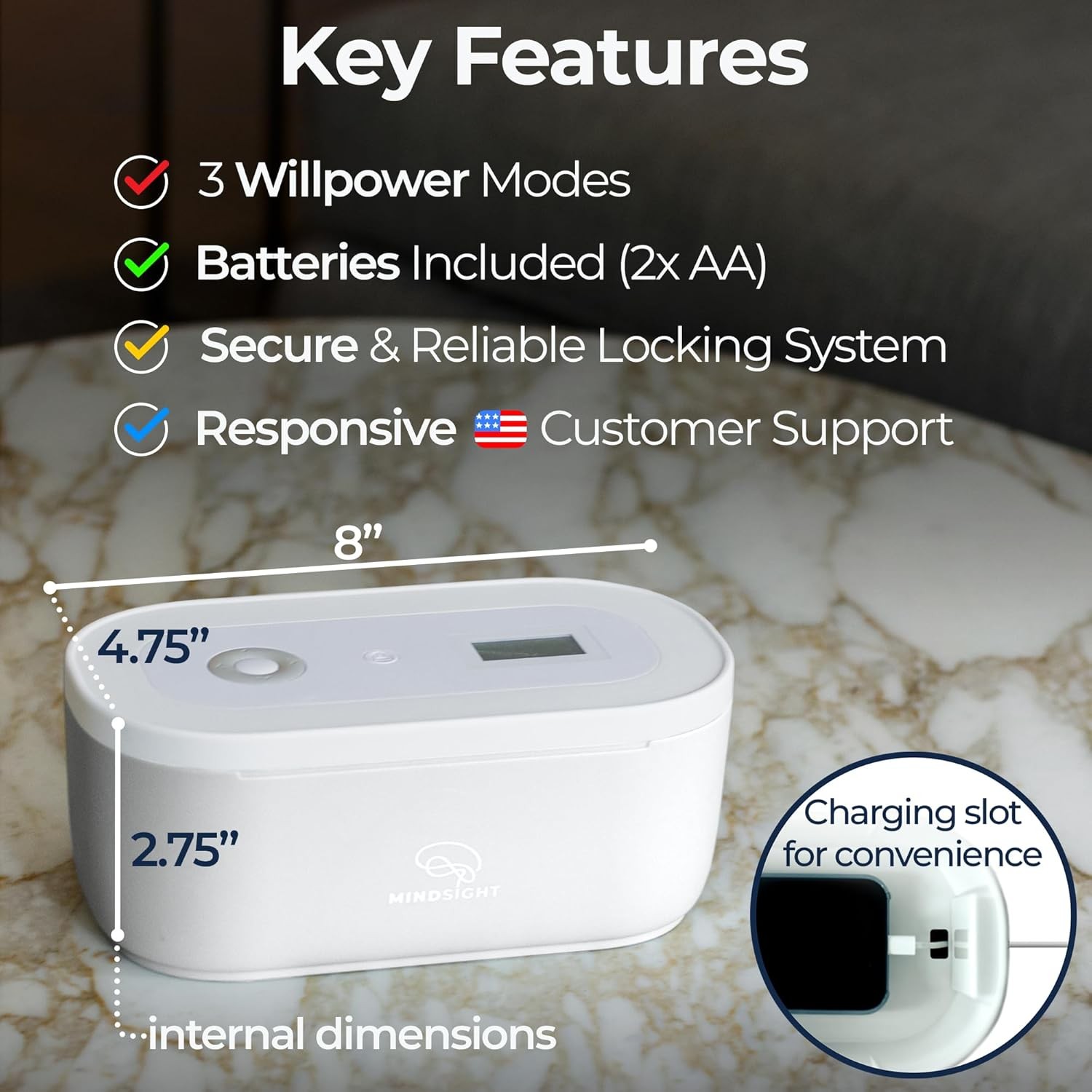 Mindsight Timed Lock Box | Unplug from Phones, Video Standard, Cloud White