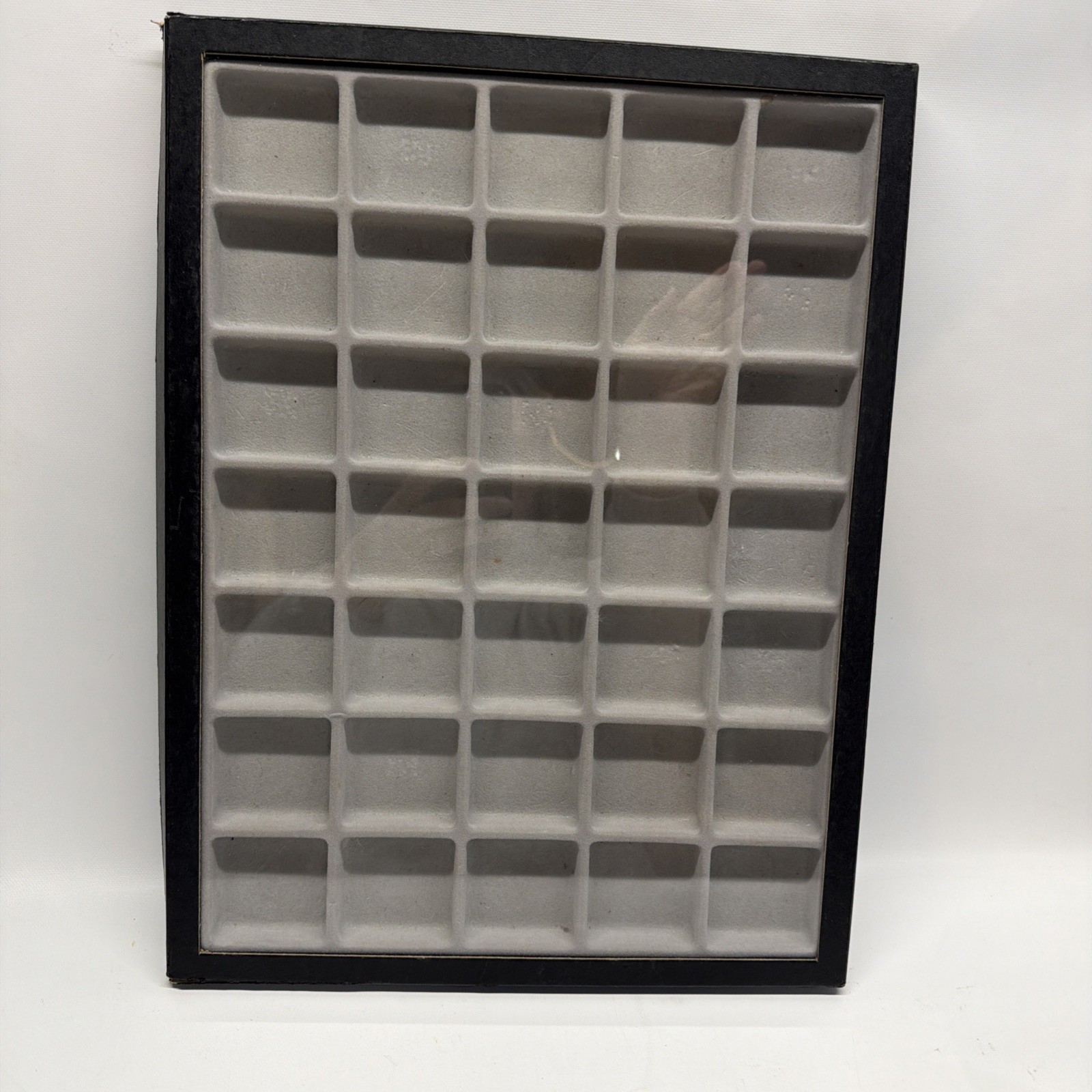 35 Compartment Display Case Glass Cover Removable Tray 12x16 Jewelry Coins Gems