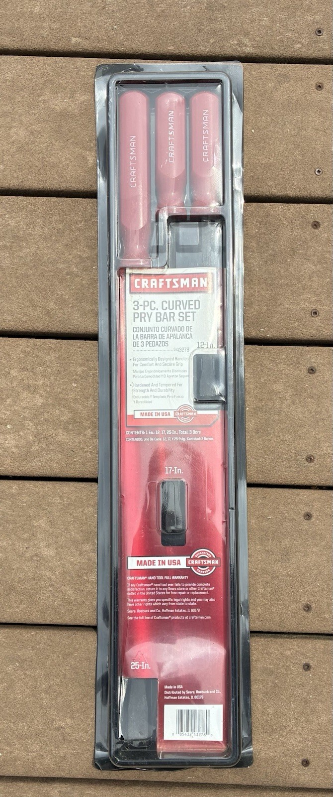 New Craftsman 3 Piece Pry Bar 9-43278 Curved 25" 17" 12" New Old Stock NOS Sears