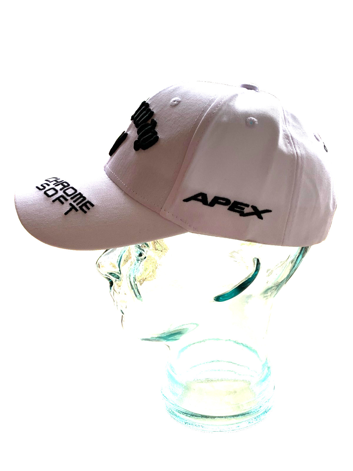 White Golf Cap w/ 3D Embroidery in Black. Popular Golf Company. Factory 2nd