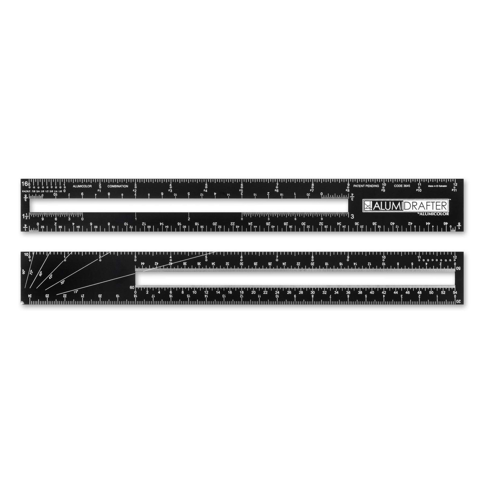 Alumicolor AlumiDrafter Combination Solid Drafting Tool, 12IN, Black