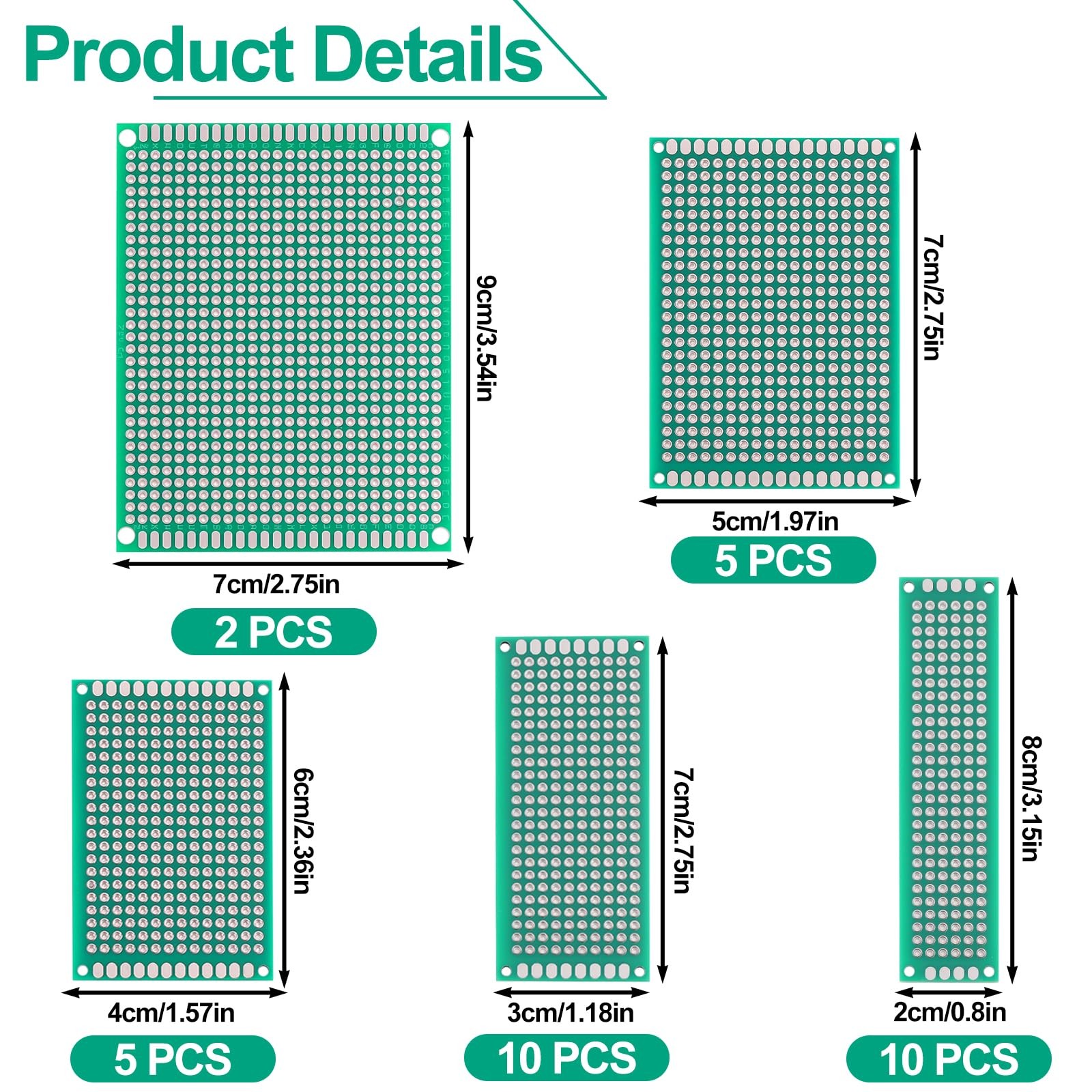 32 PCS Green PCB Circuit Board 5 Sizes Double Sided Prototype DIY Soldering