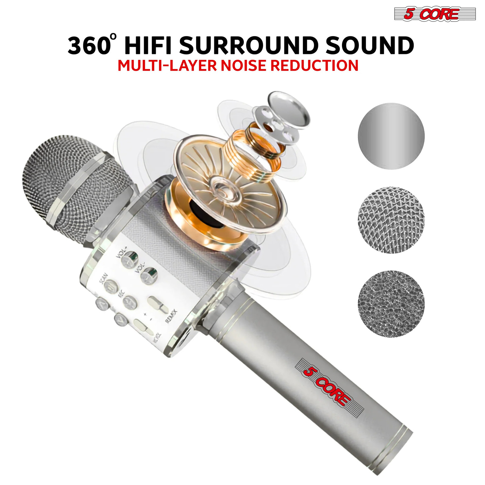 5 Core Microphone Wireless Karaoke Mic with Speaker Portable Bluetooth Microfono