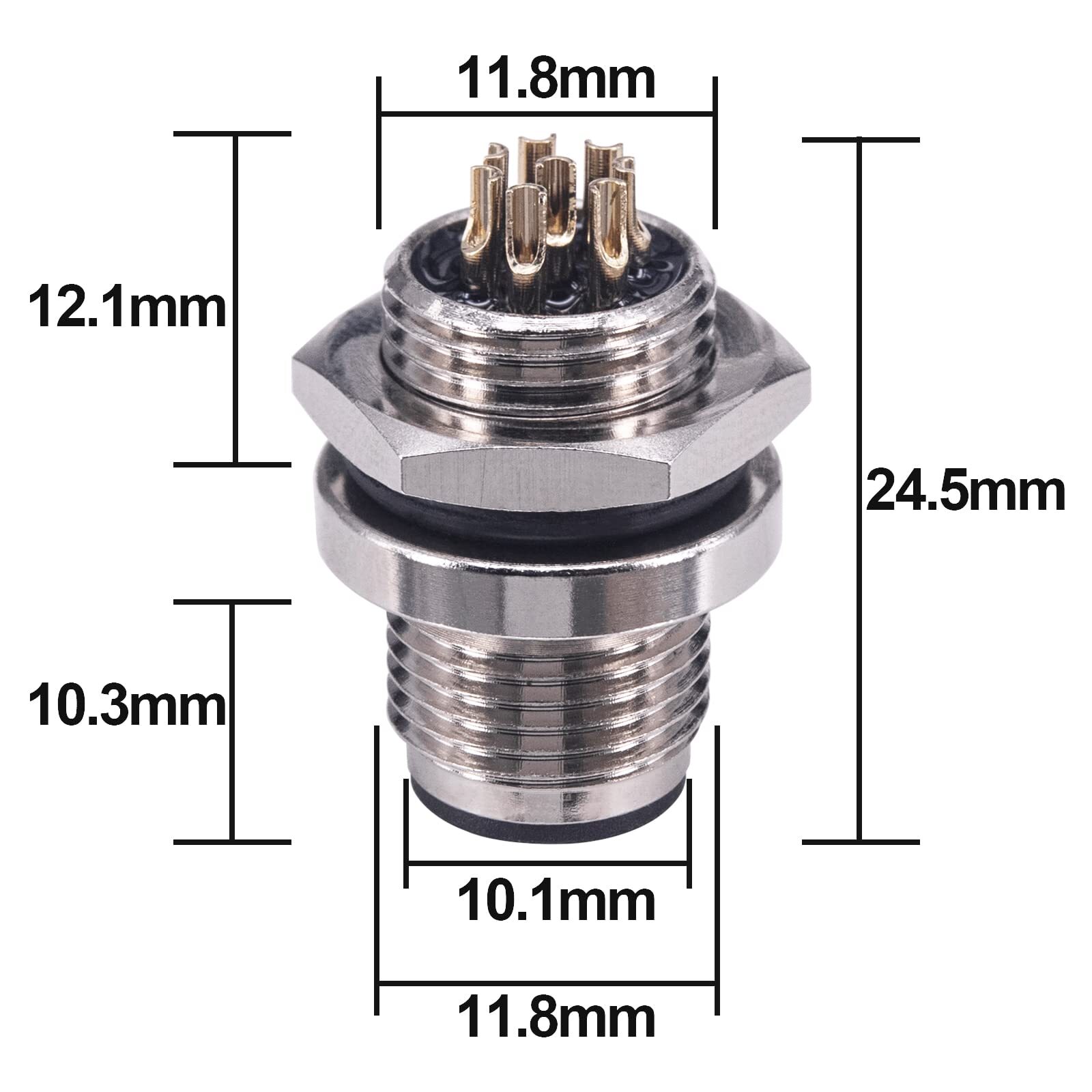 M12 Panel Type Male Socket Connector 8 Pin Aviation Panel Back Mount Wire Cable