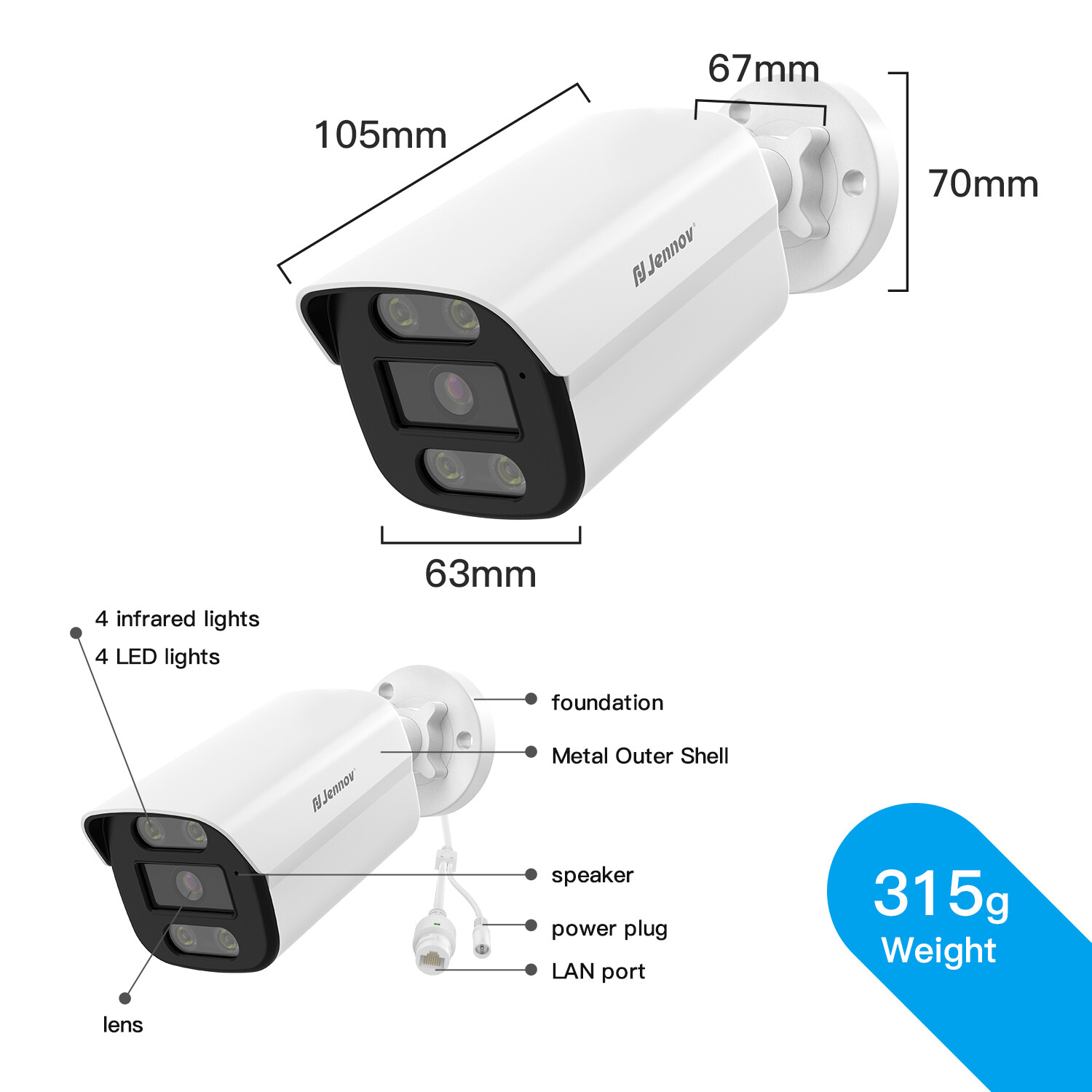 2 Pack 4K 8MP Wired PoE Security Camera Outdoor Color Night Vision Recording