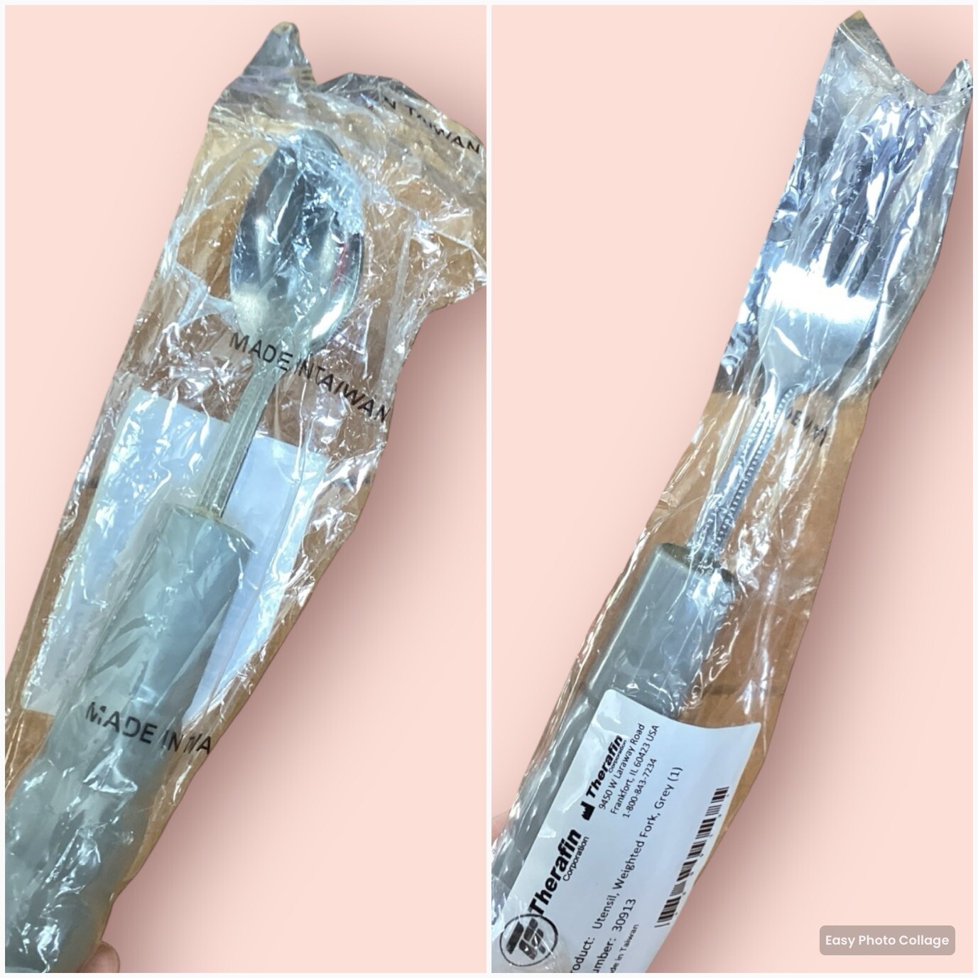 Therafin Adaptive Utensils 2 Pc Weighted Easy Grip Handles Black Fork Spoon NIP
