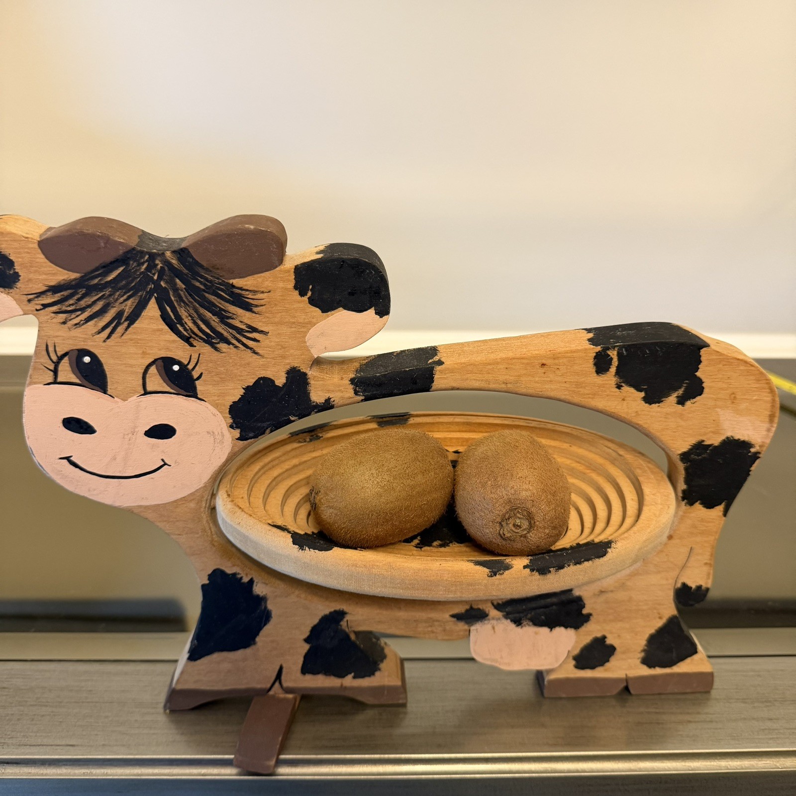 Wooden Collapsible Cow Basket Home Decor Spiral Cut Fruit Bowl Farmhouse