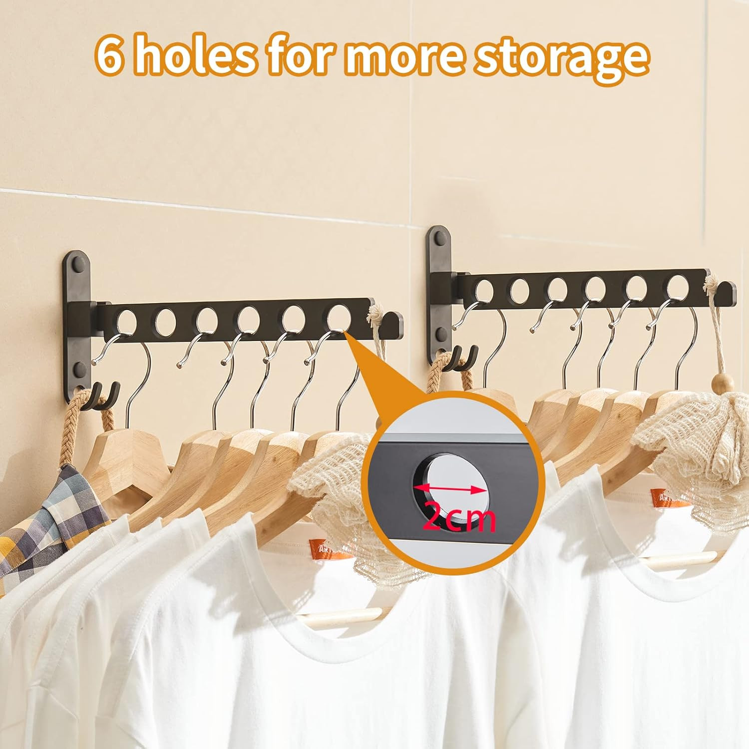 Retractable Folding Wall Mounted Clothes Hanger Rack Clothes Storage Organizer L