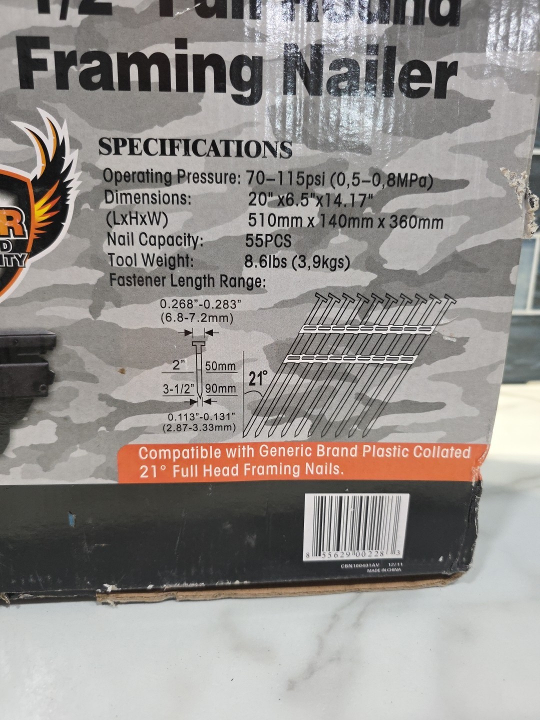 NuMax SFR2190 Pneumatic 21 Degree 3-1/2" Framing Nailer