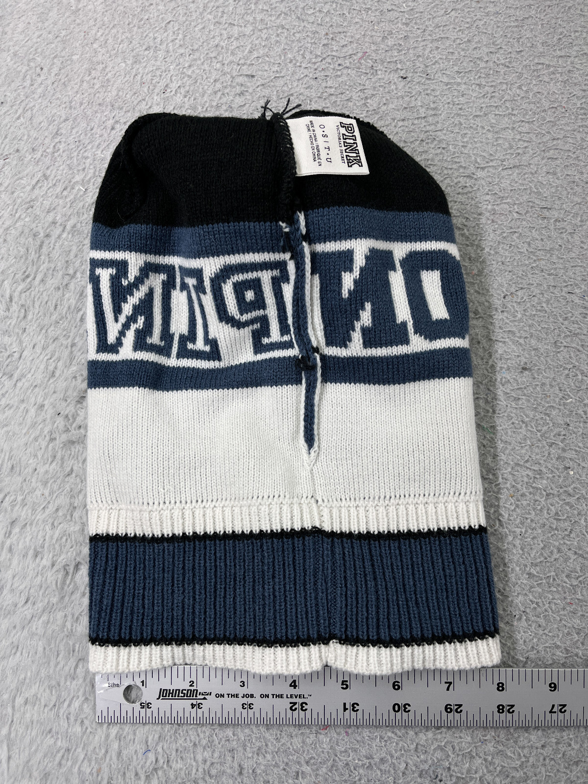 Victoria's Secret Beanie Toque Adult One Size Blue White Pom PINKNATION Acrylic
