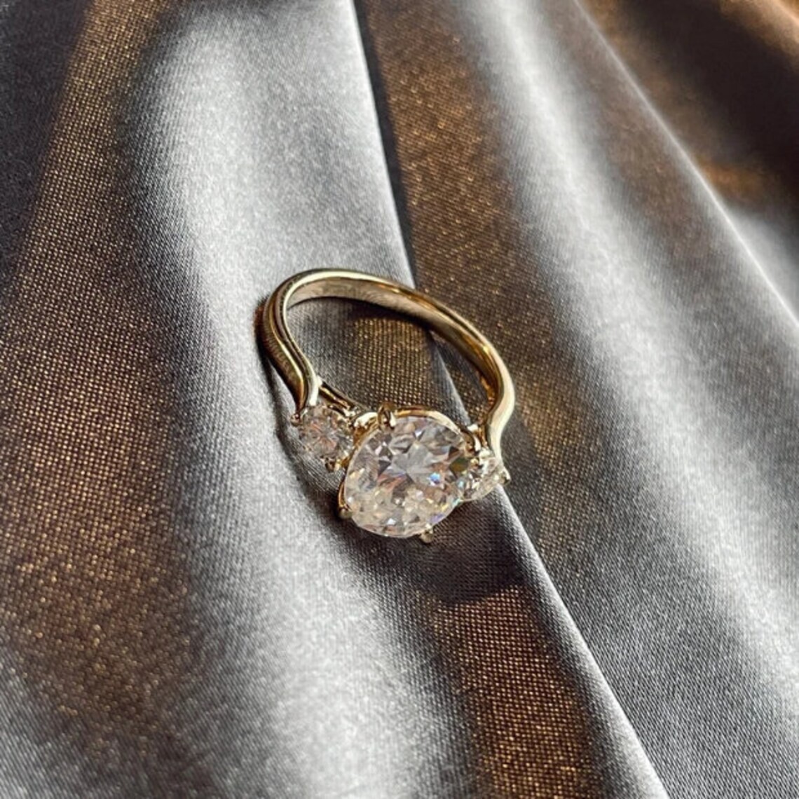 3.60 Ct Oval Cut White Diamond Lab-Created Engagement Ring 14K Yellow Gold Over