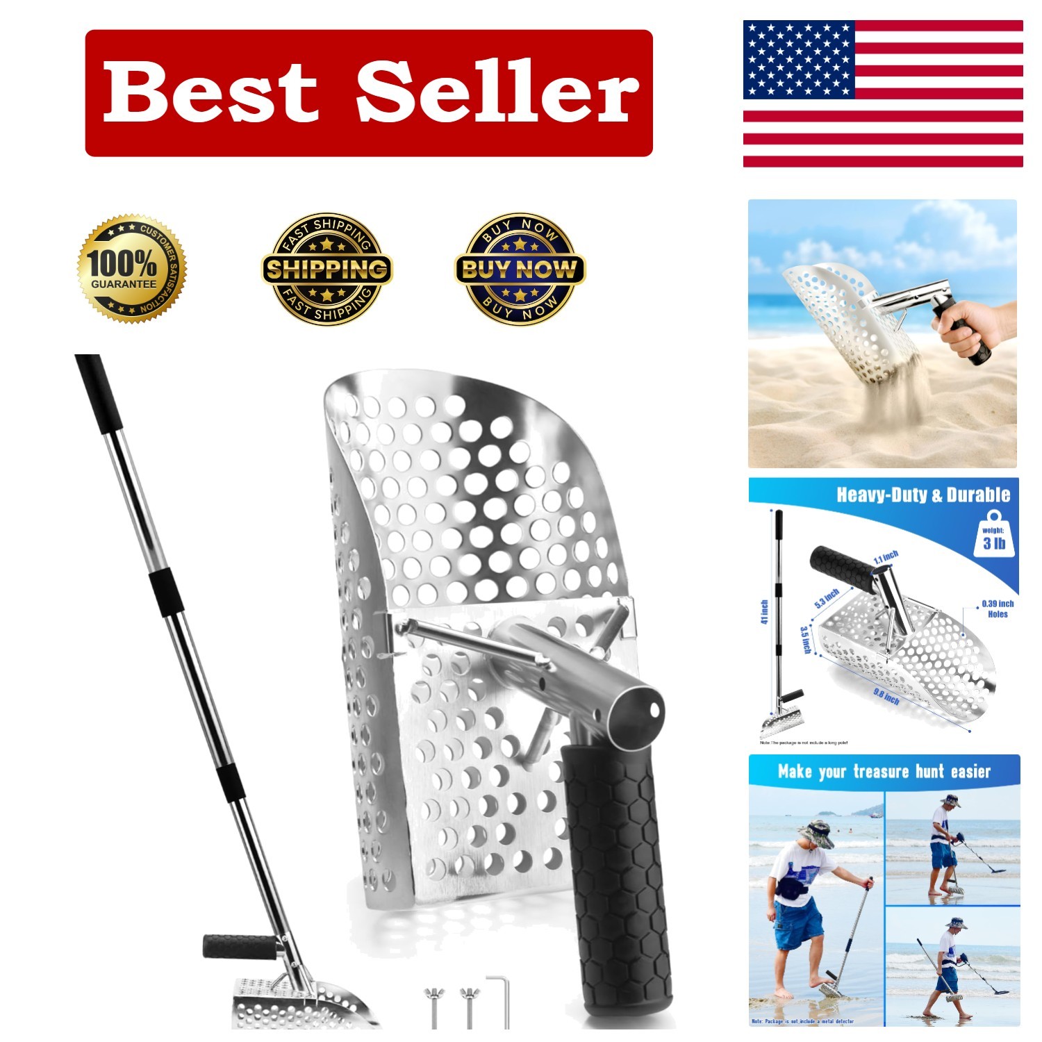 Sand Scoop for Metal Detecting, Stainless Steel Metal Detector Scoop, Metal Dete