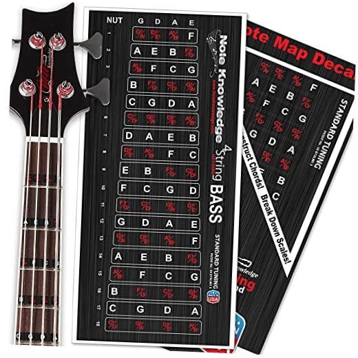 "Left-Handed" Bass Guitar Fretboard Note Map Decals/Stickers