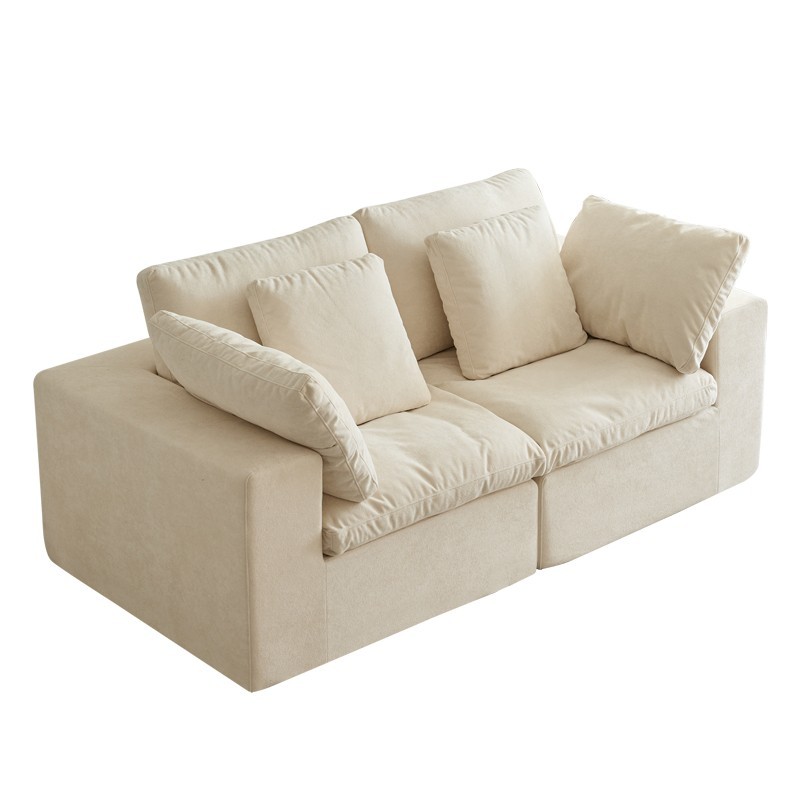 Compressed Sectional Sofa Modern Minimalist Style Corduroy Couch Beige+White