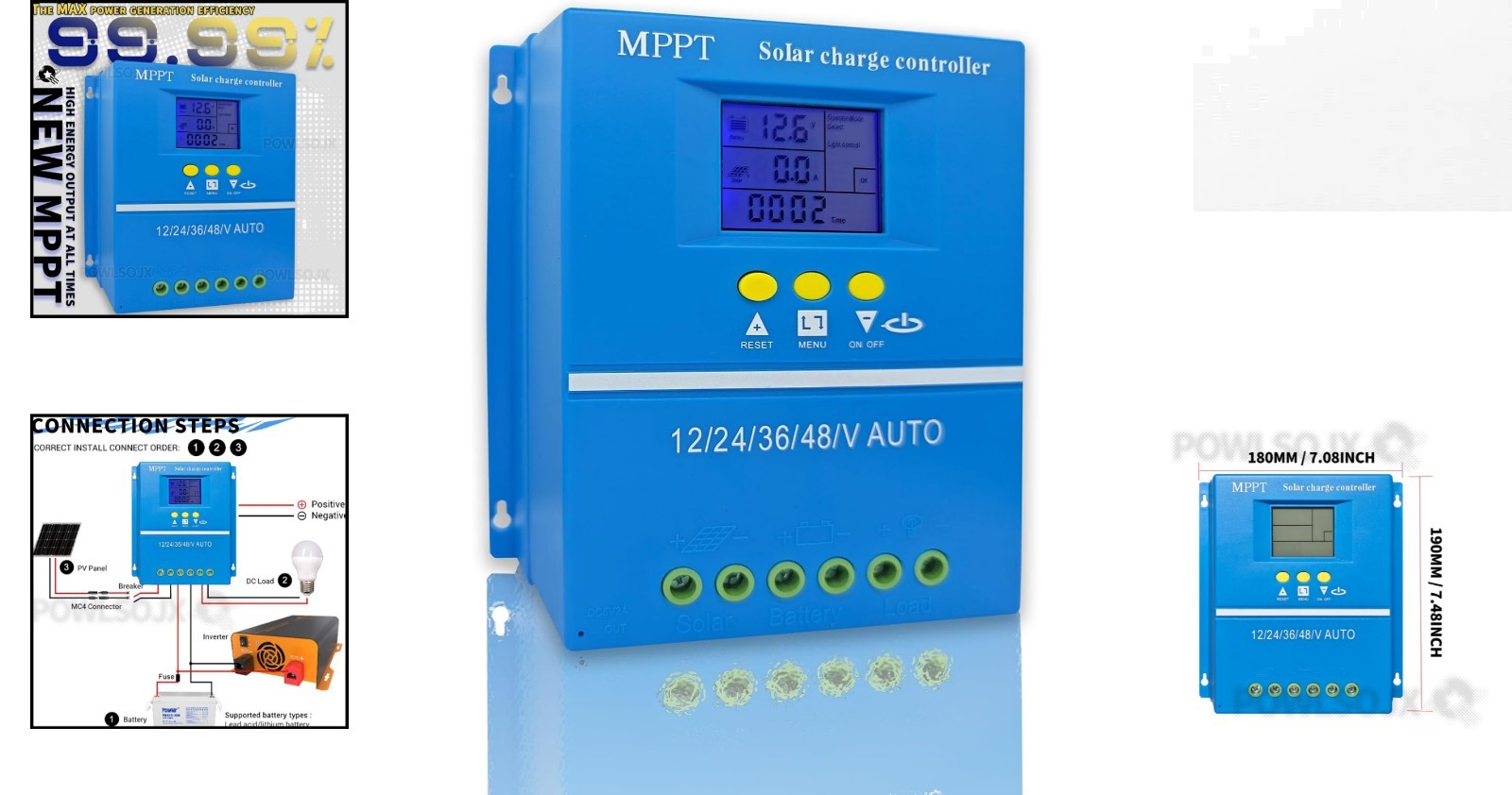 High-Efficiency MPPT Solar Charge Controller 60A/80A, LCD Display, 12V-48V