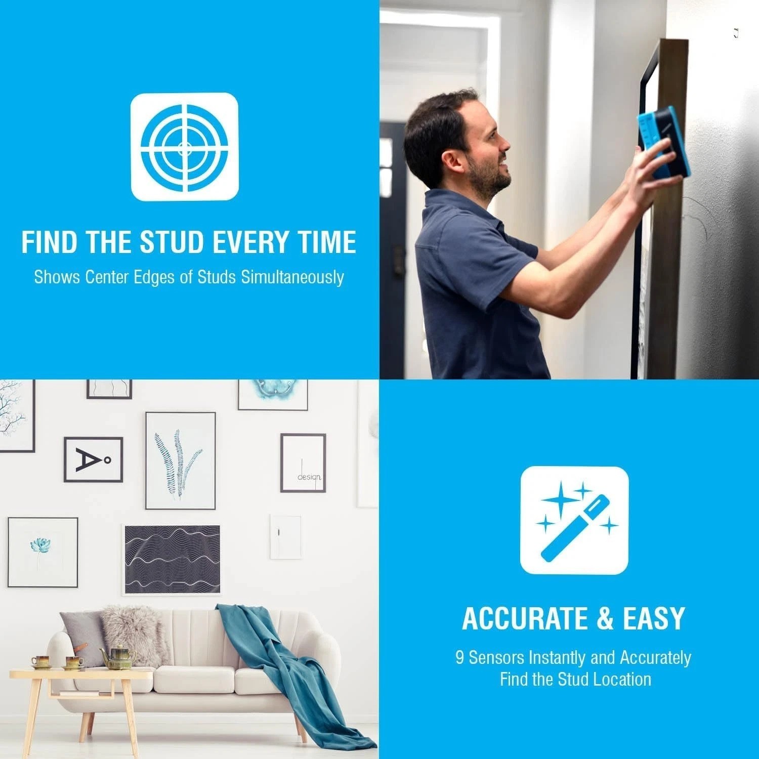 Sapphire 9000 Stud Finder: 1.5" Deep Scan with 9-Sensor Precision Technology