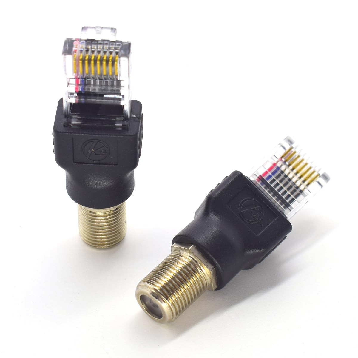 ELNONE 2PCS RF to RJ45 Converter Adapter F Female Male Coaxial Black