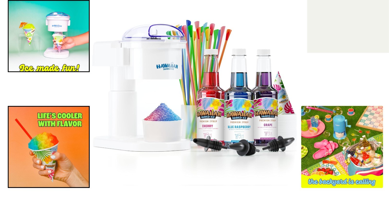 S700 Electric Snow Cone Maker with Cherry, Grape, Blue Raspberry Syrups & Cups