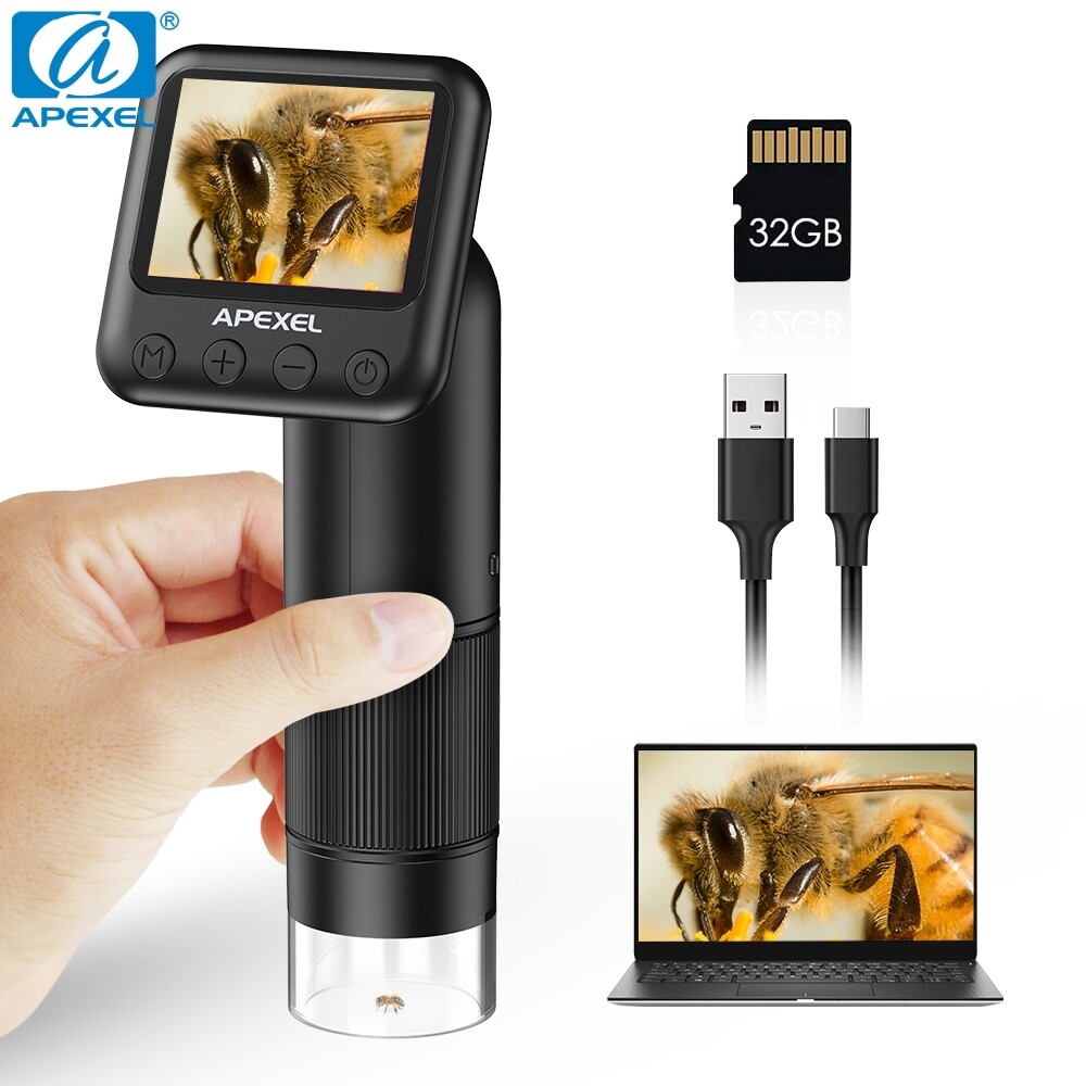APEXEL Pocket Handheld 800X Microscope Digital Microscope Camera LCD Screen USB