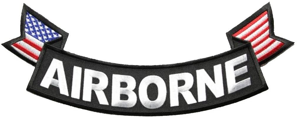 Large AIRBORNE Bottom Rocker Patch with USA Flags for Jacket - Color -