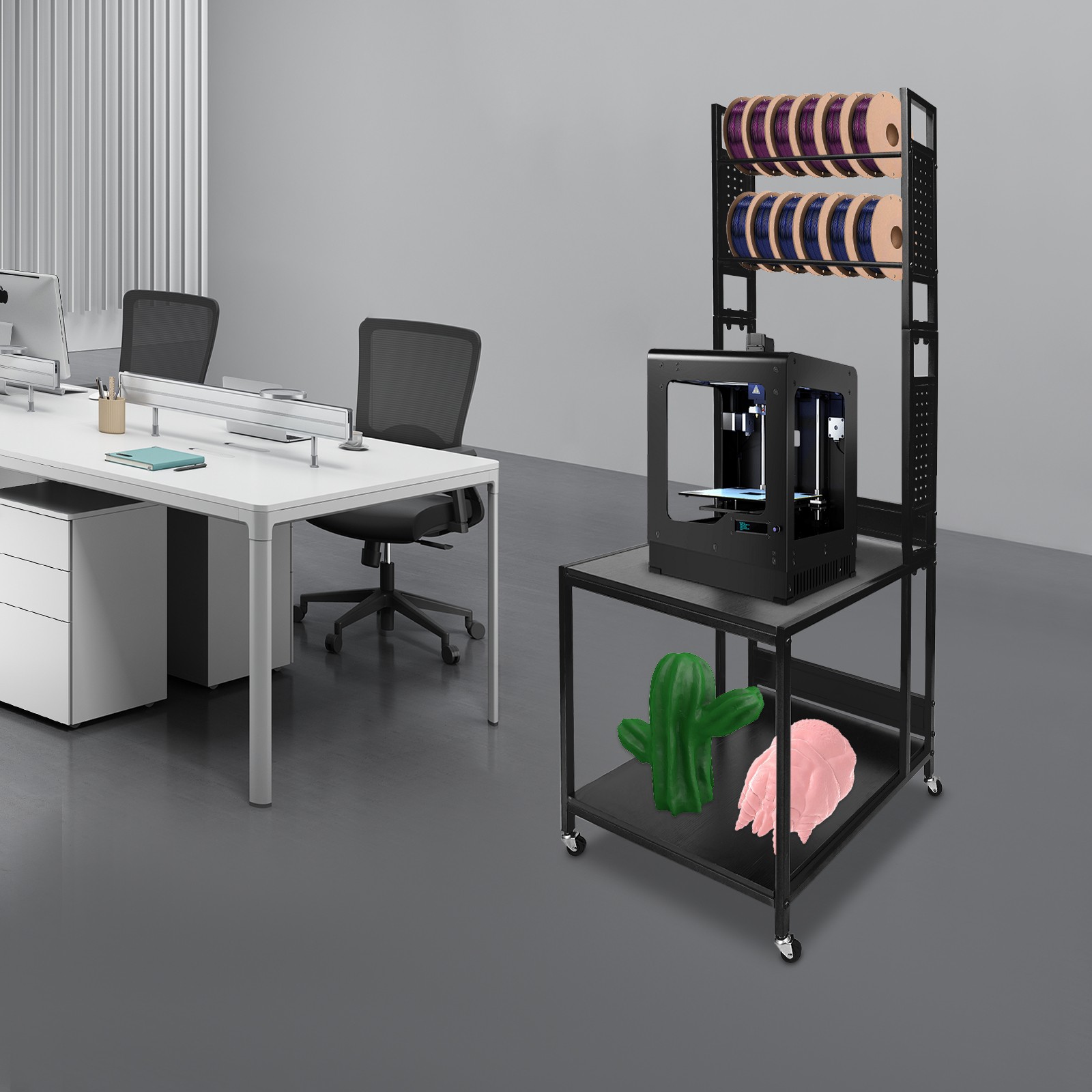 3D Printer Stand with Double Layer Filament Storage Rack Heavy Duty Mobile Table