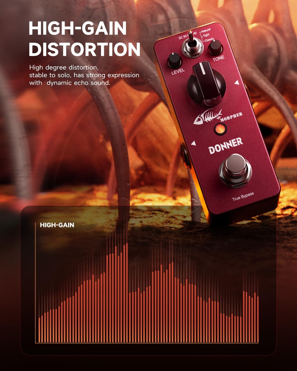 Donner Distortion Guitar Pedal, Morpher Mini mini, Red