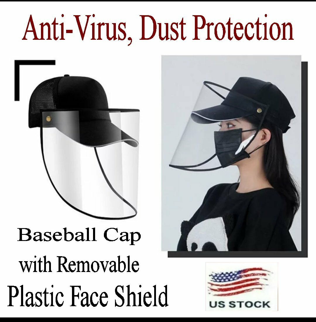 Baseball Cap with Dust-Proof Transparent Face Eye Protection Shield Unisex US