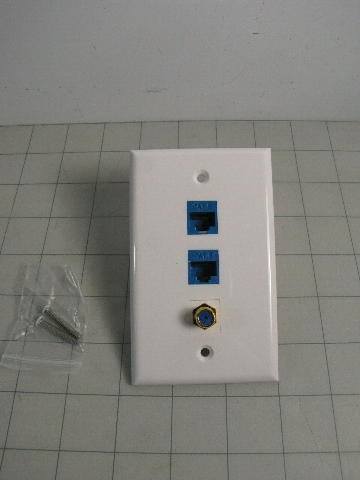 IBL-3 Port Wall Plate White w/ Gold Plated Coaxial + 2 Port CAT6 Ethernet NEW