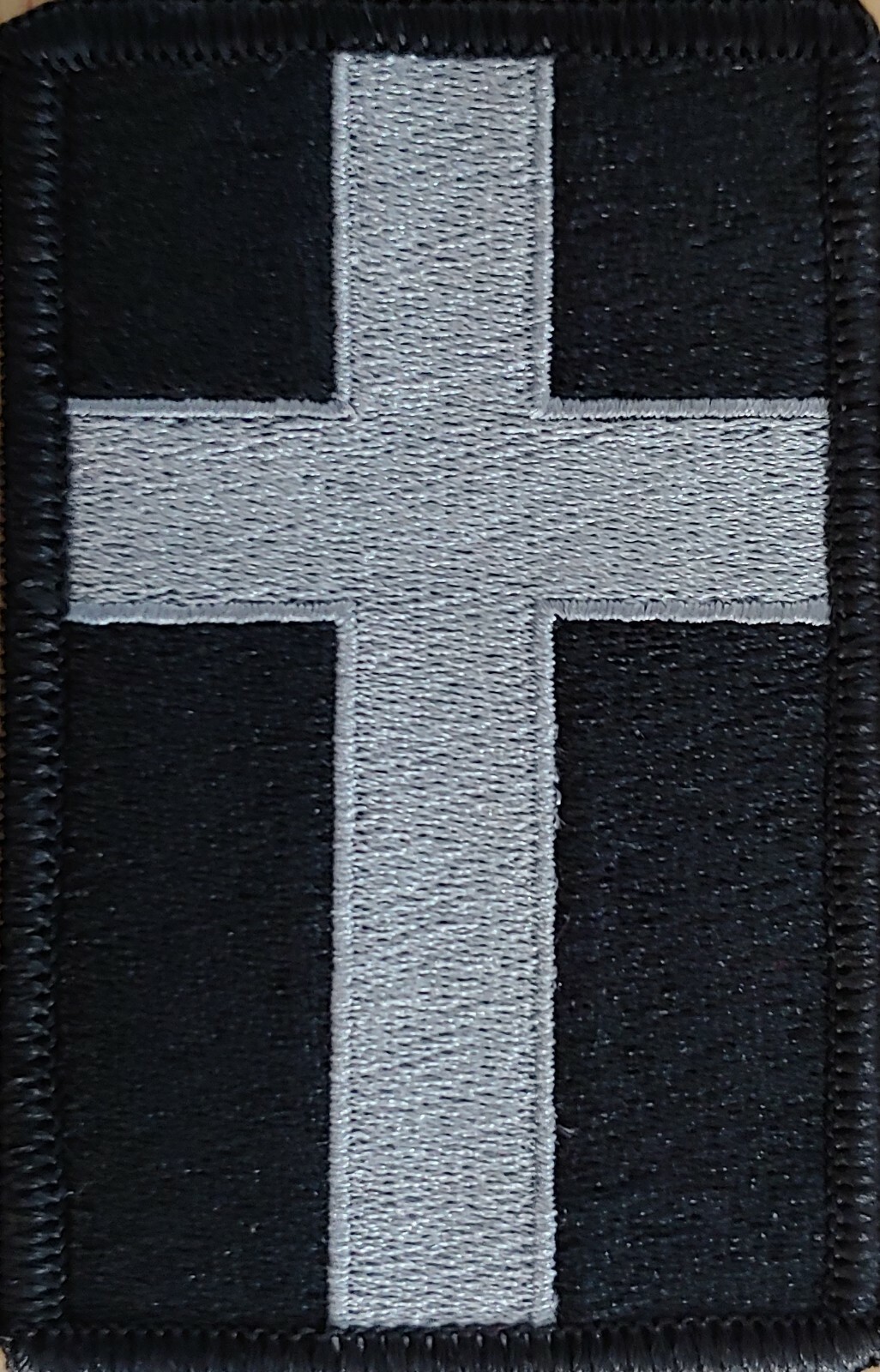 Christian Cross Patch W/ VELCRO® Brand  Fastener Gray & Black Tactical Version