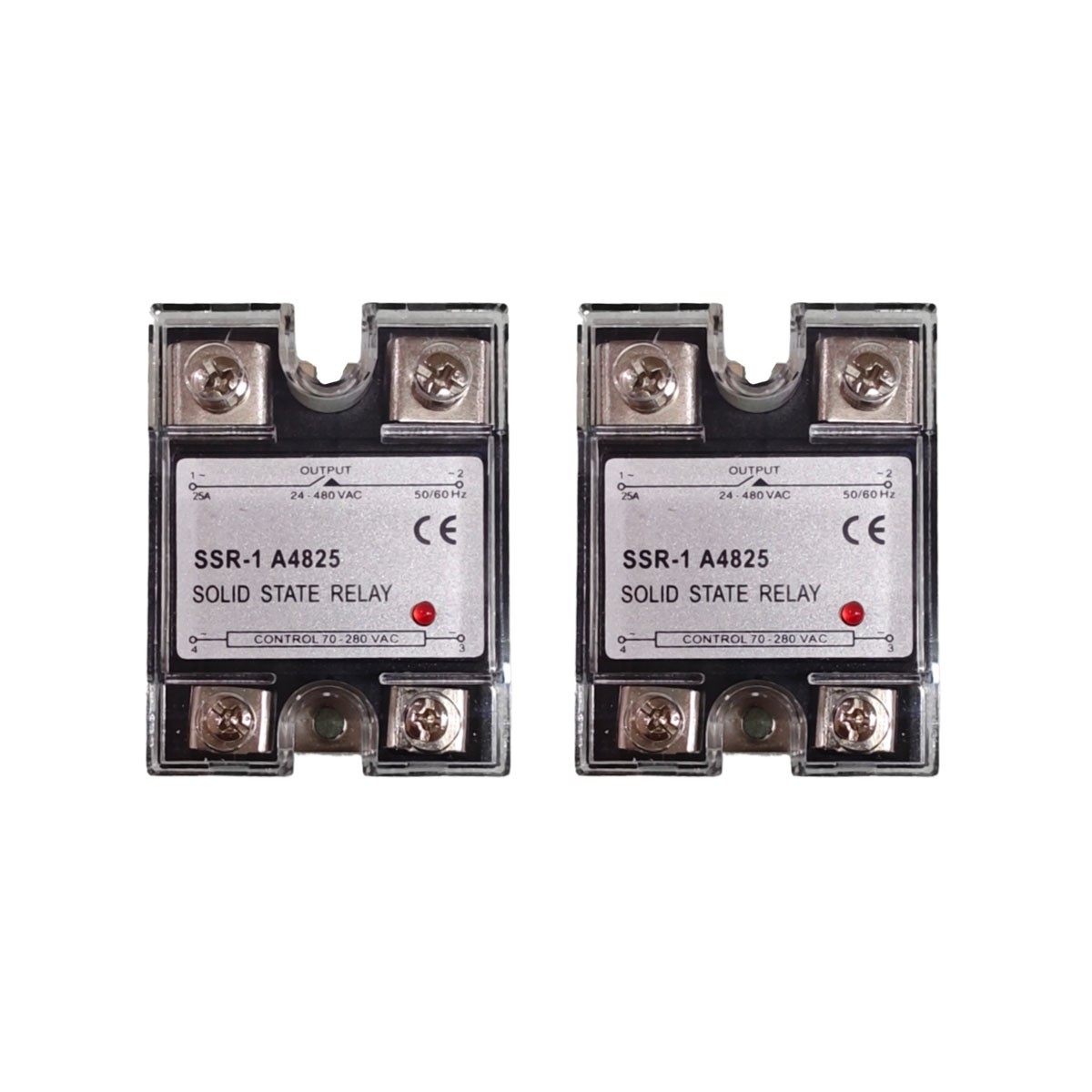 2 pcs SSR-25AA Solid State Relay Single Phase 25A 70-280V AC to 24-480V AC
