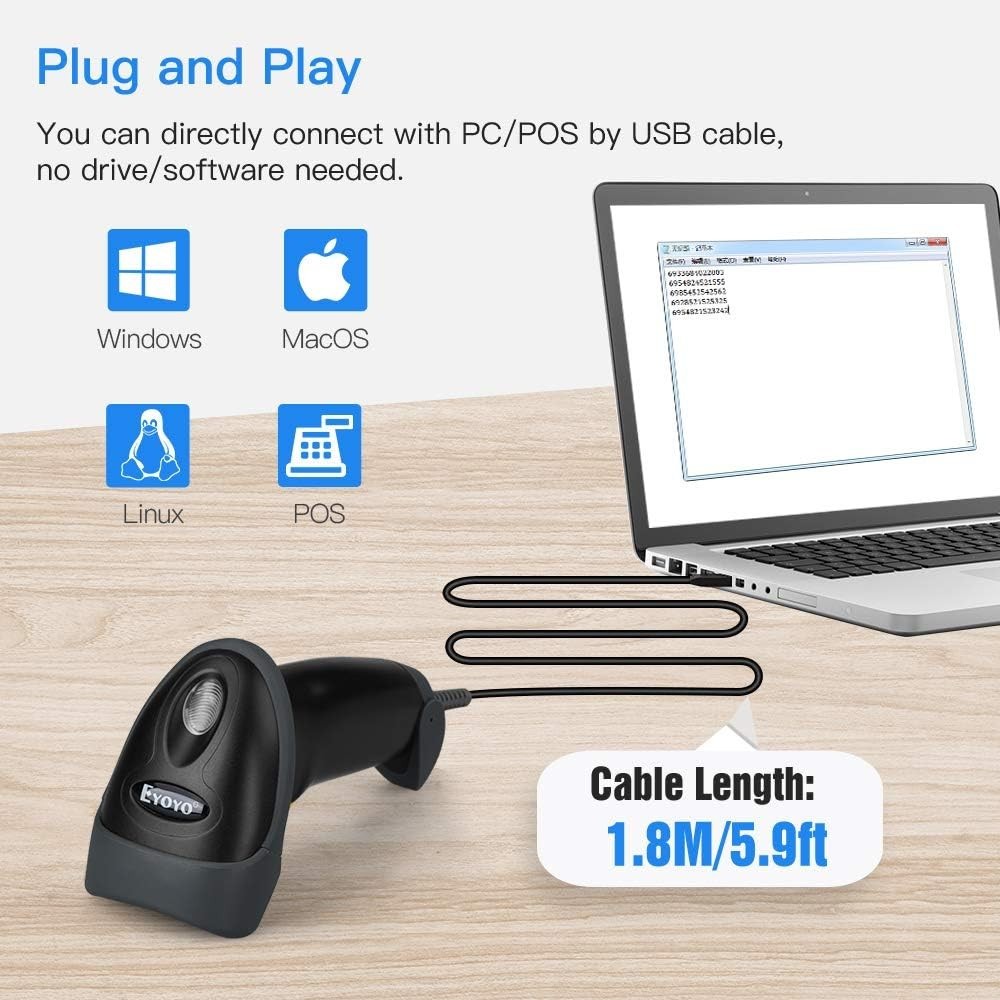 Handheld USB 2D Barcode Scanner, Wired Automatic QR Code Scanner Data Matrix ...