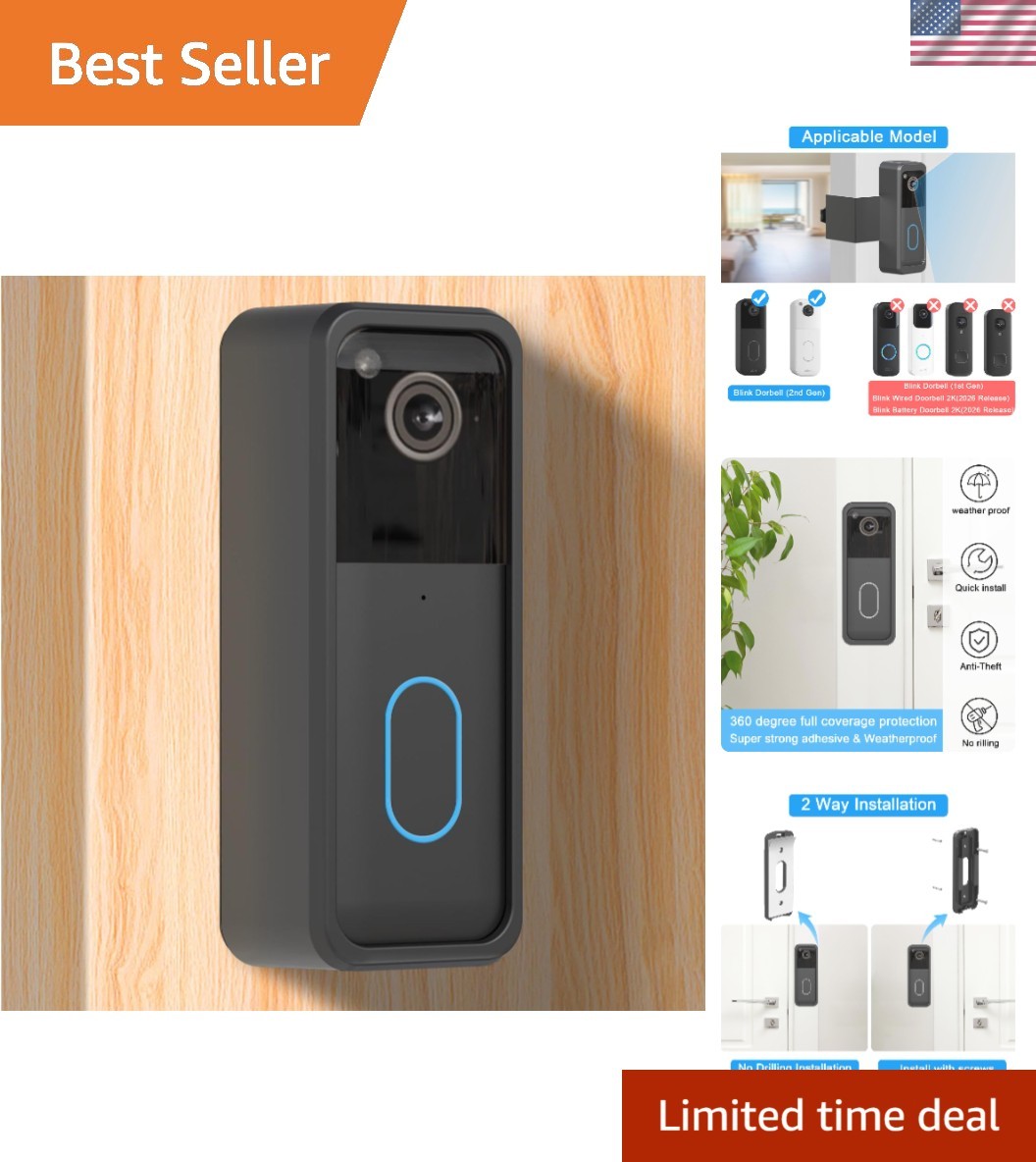 Secure Black Blink Doorbell Mount - Fast Installation for 2nd Gen Video Doorbell
